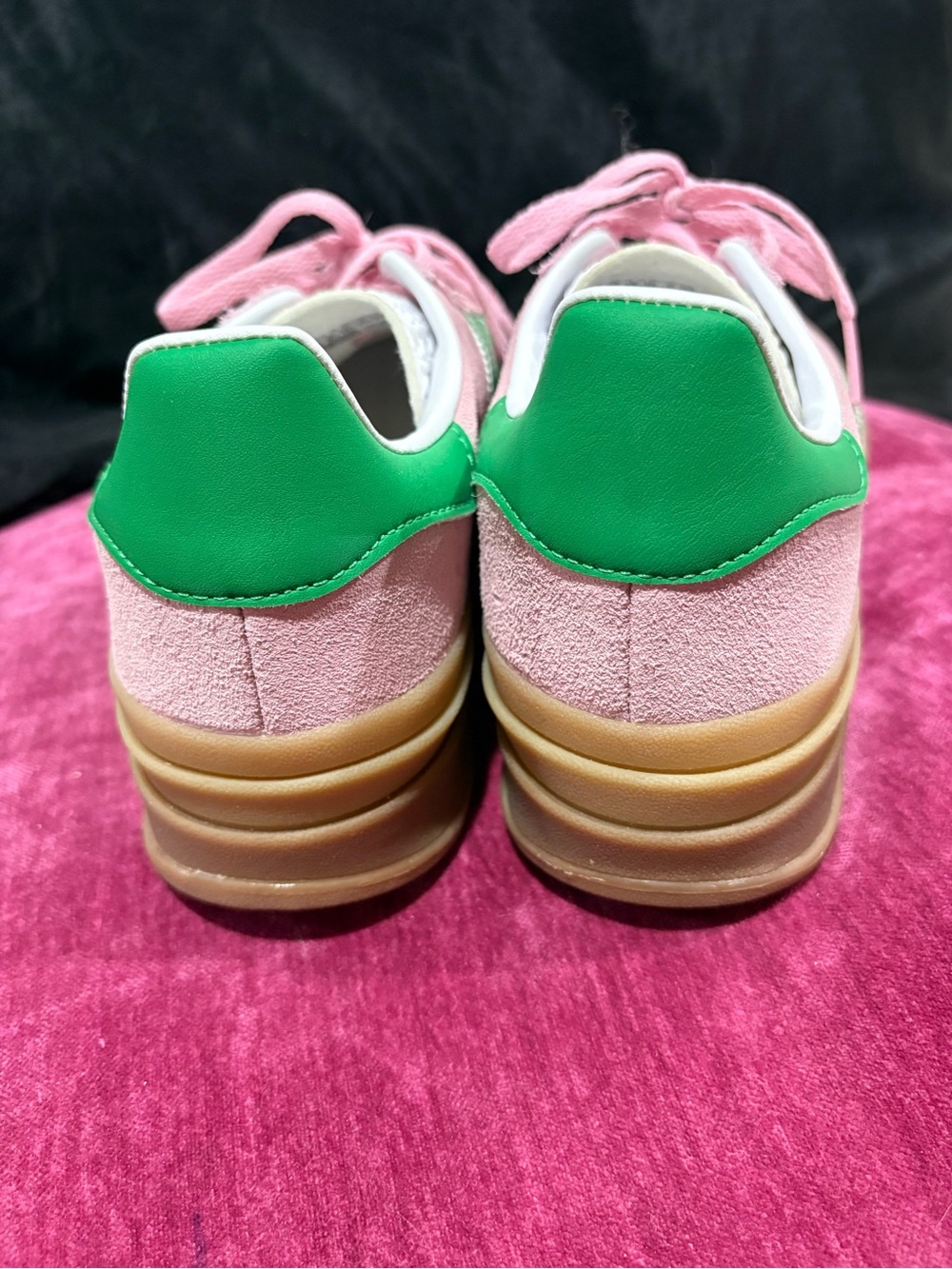 Adidas Gazelle Platform Pink Suede Sneakers with Green Stripes - Picture 3 of 9